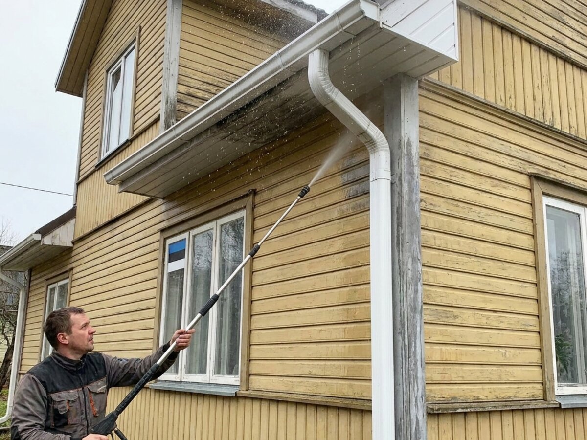 Räästa ja aknaaluse loputamine survepesuriga