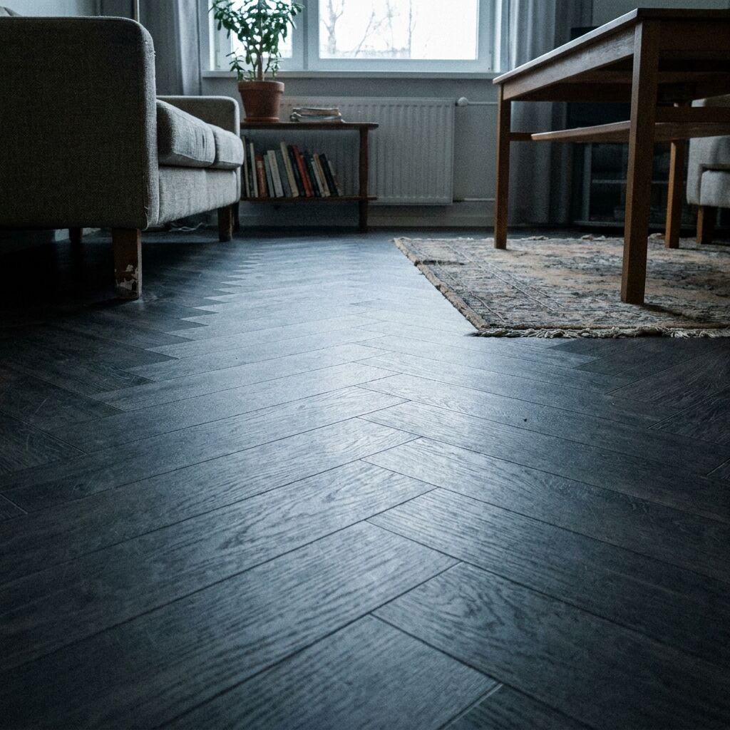 Vinüülpõranda paigaldus Tallinnas – uus SPC kalasaba põrand elutoas