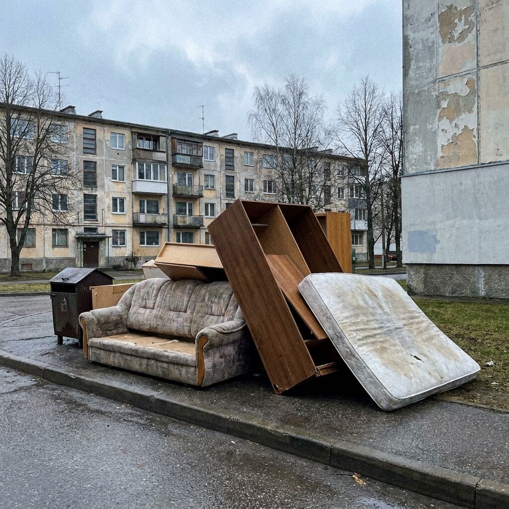 Вывоз мусора Таллинн: старая мебель у подъезда