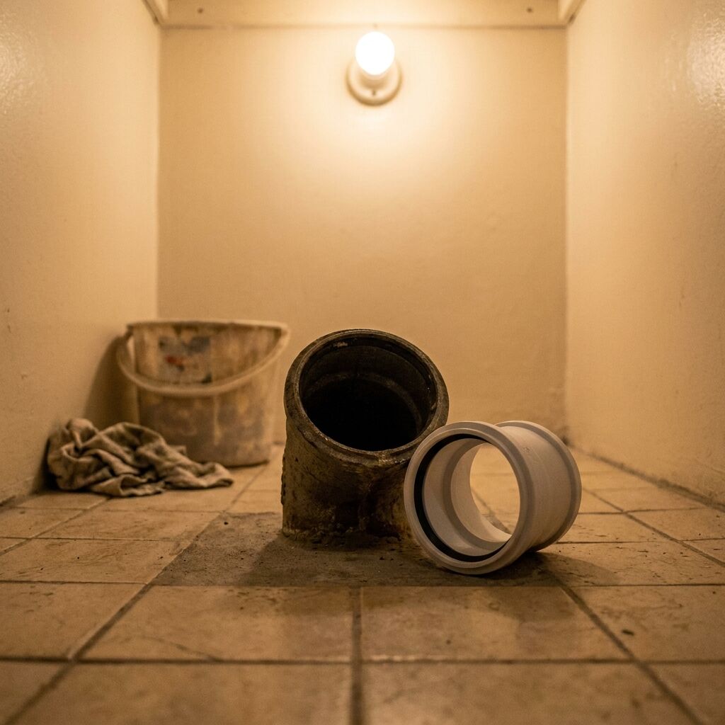 Malmist kanalisatsiooniava ja ühendusmansett enne wc poti paigaldust